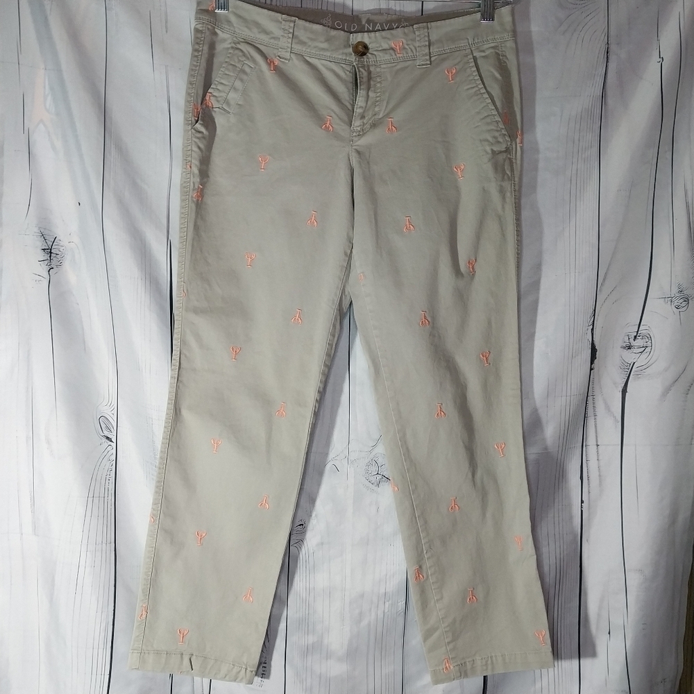 Old Navy Beige Lobster Print Straight Leg Ankle Pants Size 6